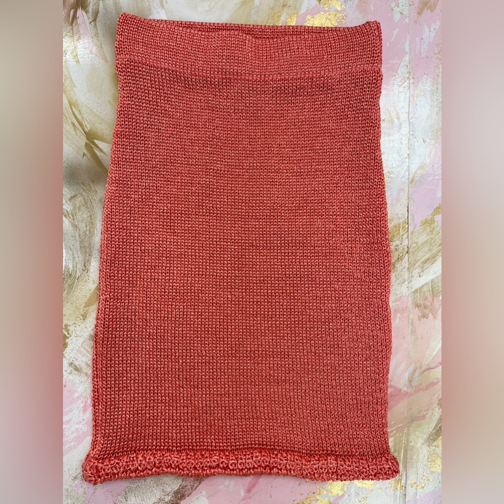 Eva Mendes coral crochet knit tube skirt S
